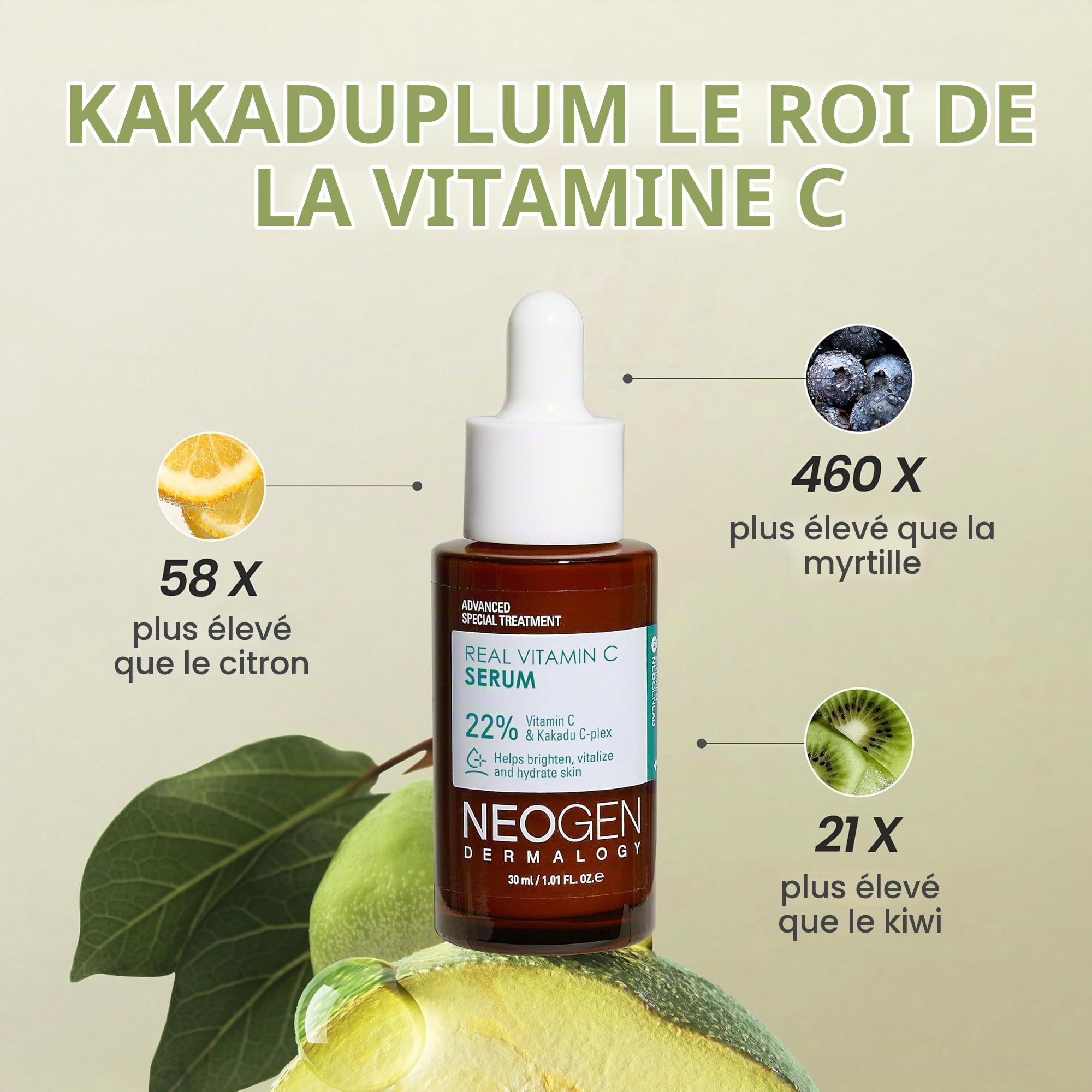 DERMALOGY by NEOGENLAB Véritable sérum à la vitamine C 1,12 oz (32 g) - Sérum éclaircissant et revitalisant avec 22% d'acide ascorbique pur, d'acide férulique, de zinc et de niacinamide