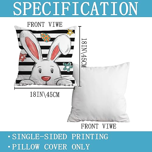 Miniatura 4 de Hexagram Juego de 4 fundas de almohada de Pascua de 18 x 18 pulgadas, fundas de almohada decorativas de huevos de conejo de Pascua, decoraciones de