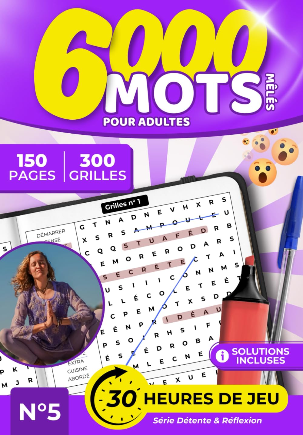 6000 Mots Mêlés pour Adultes – 300 Grilles Niveau Normal, 150 Pages de Jeu + Solutions | Tome 5: Livre de mots mêlés anti-stress pour adultes : ... Normal, Activités Anti-Stress et Jeux de Le)