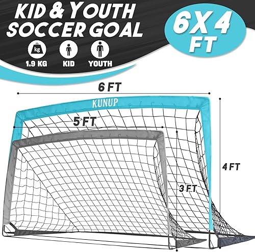 Miniatura 5 de Portería de fútbol infantil para patio trasero, red de práctica de fútbol fácil plegable de 6 x 4 pies con bolsas de transporte portátiles para