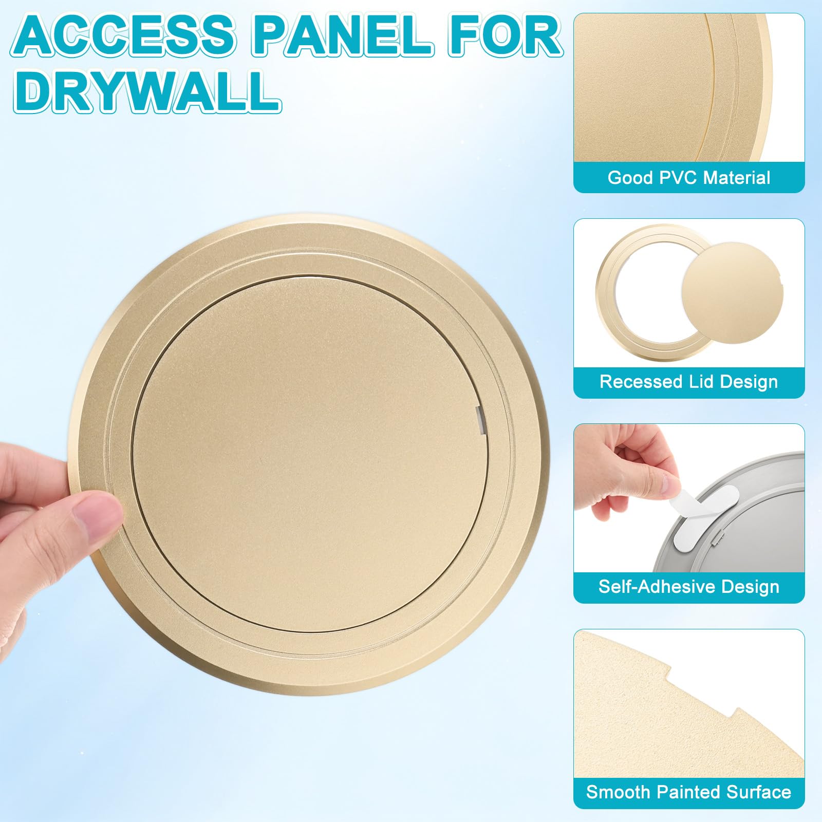 M METERXITY Panneau D'accès 1 Pièce Pour Cloison Sèche, Rond 5x5 Pouces PVC Autocollant Couvercle Murale Porte Pour Câblage/Plafond, Panneau Mural Amovible Plomberie [Gold Tone]
