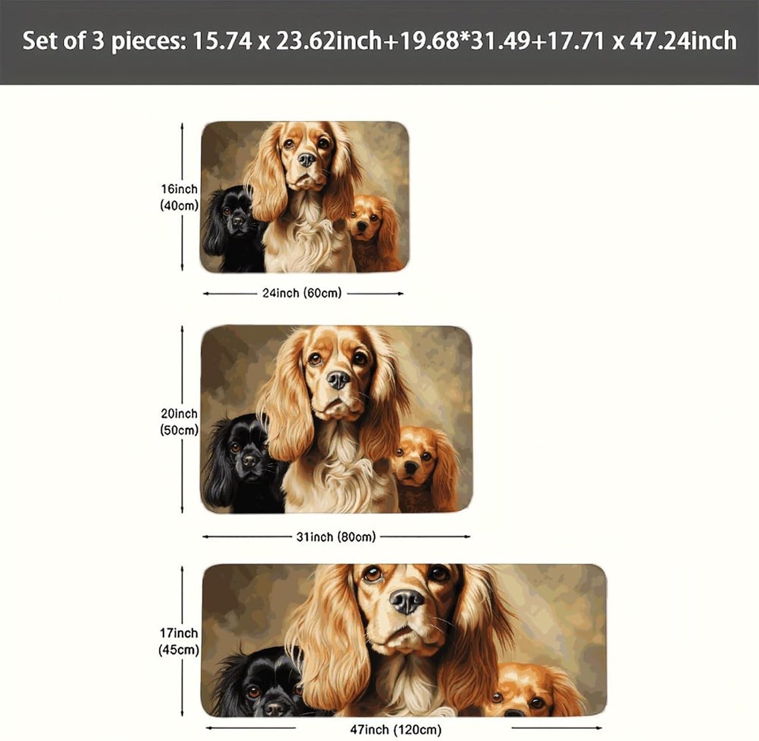Cocker Spaniel Kitchen Mats for Floor 3 Pcs Kitchen Rugs
