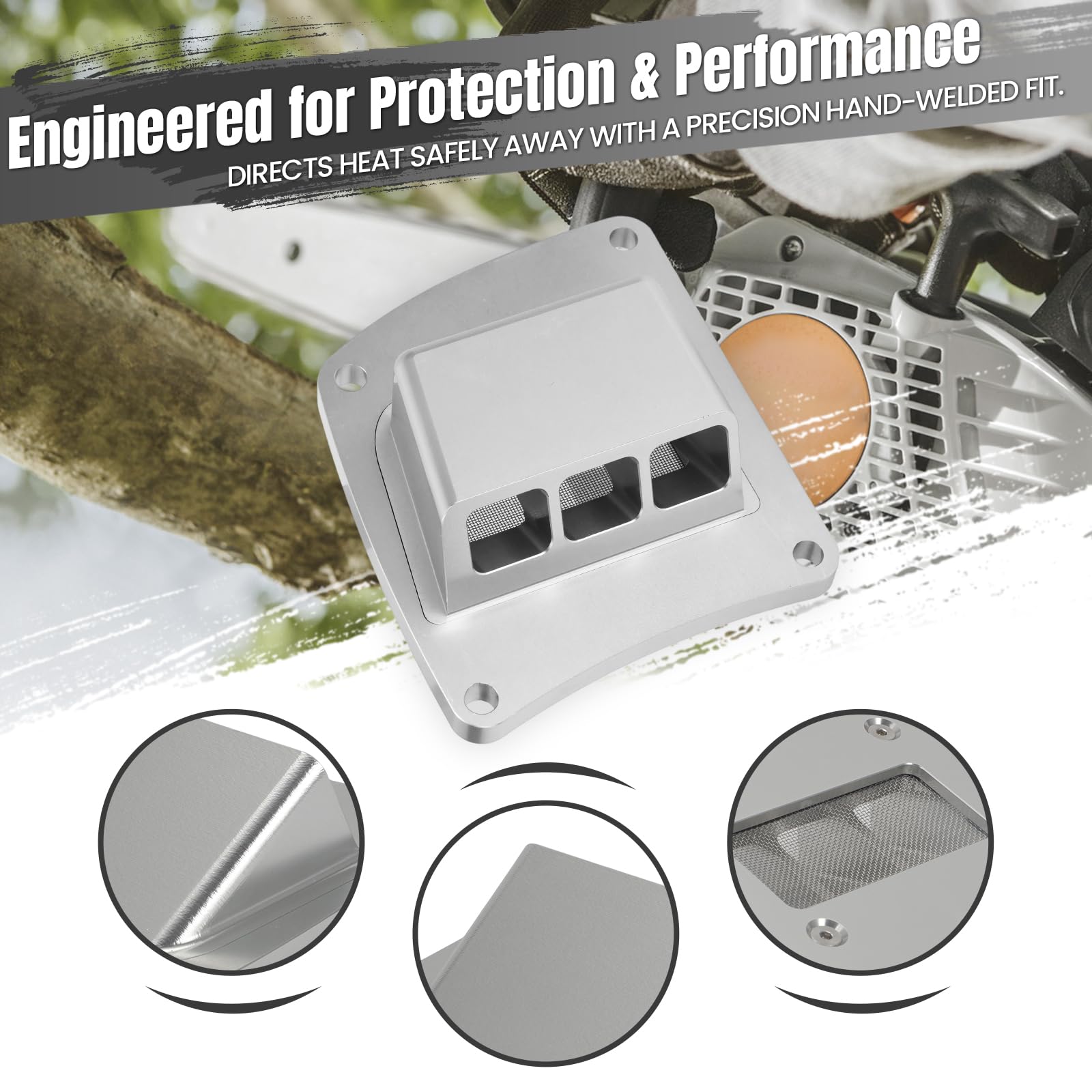 pour MS500i Performance Silencieux V2 – Boulon en alliage d'aluminium robuste – Mise à niveau Bolt-On pour tronçonneuse MS 500i – Plaque de base renforcée, vis allongées – Puissance accrue