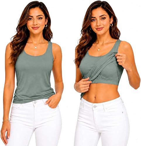 Tanktop with Built in Bra for Women Padded Tank Tops Camisol