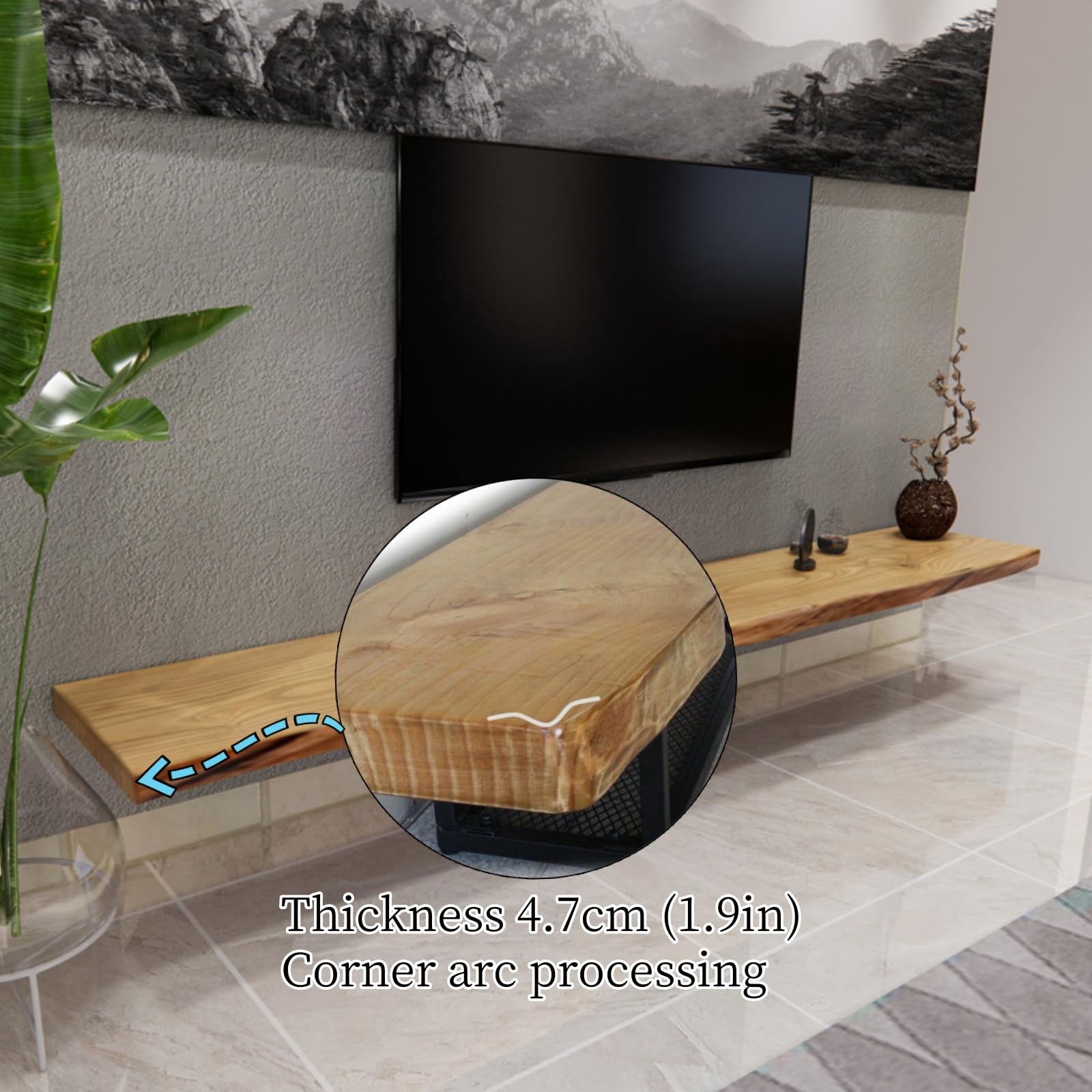 Mobile TV sospeso da parete in legno massello noce mobile salvaspazio TV 80 x 20 x 4,6 cm elegante design elegante