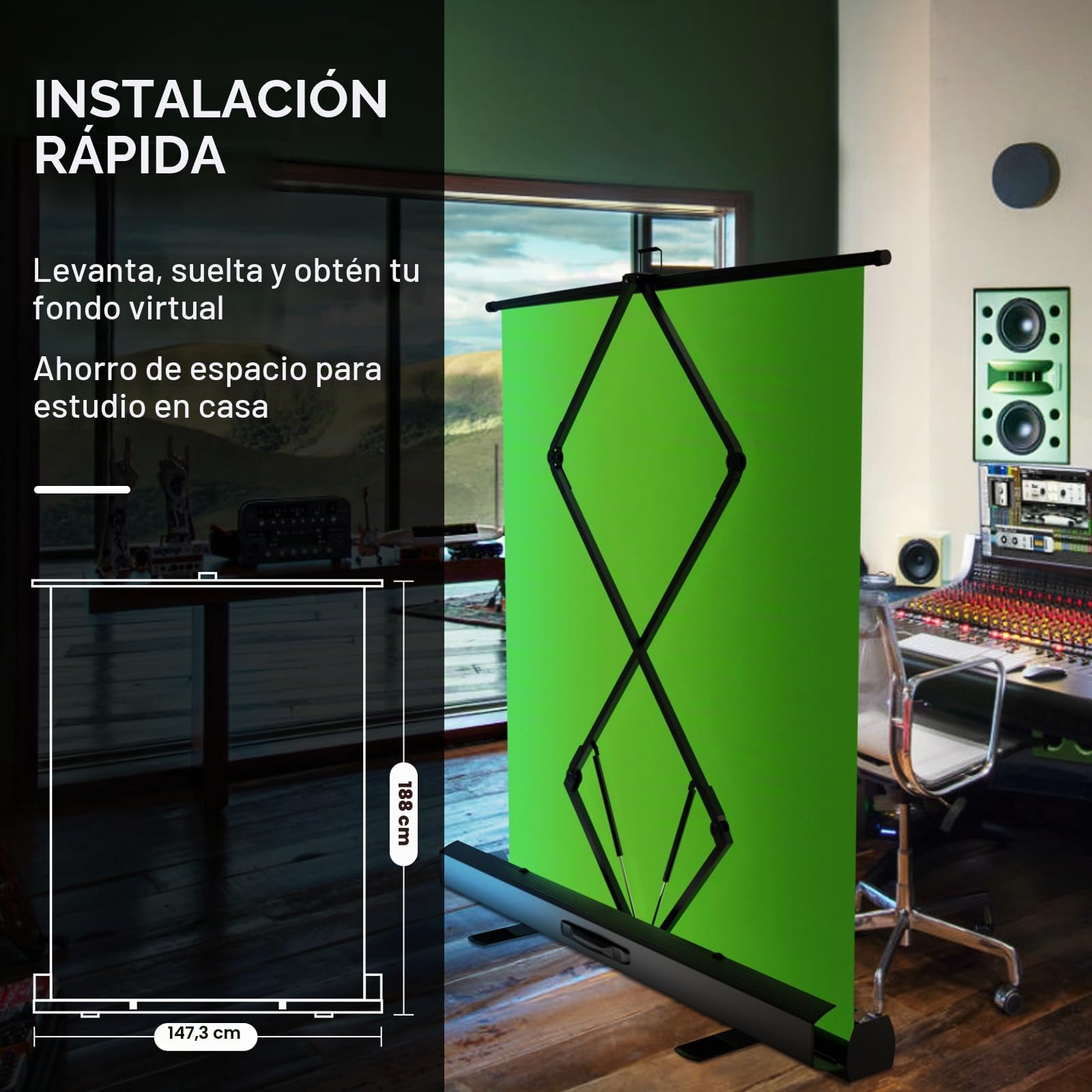EMART 155x184cm Green Screen Fondo Verde Retráctil, Croma Verde con Soporte | Soporte Plegable Portátil, Fondo Fotografia, Estudio, Apto Transmisiones, Directo, Videoconf