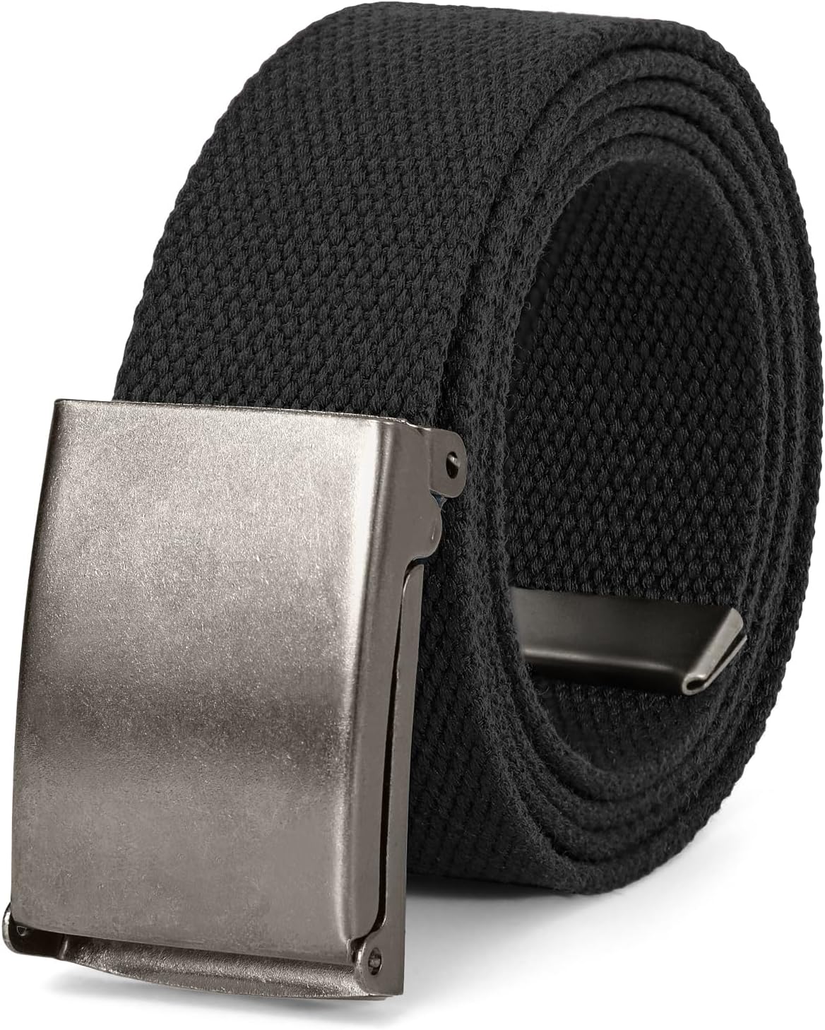 WHIPPYCanvas Web Belt Flip-Top Solid Black Military Buckle Fully Adjustable Mens Webbing Belts Cut To Fit