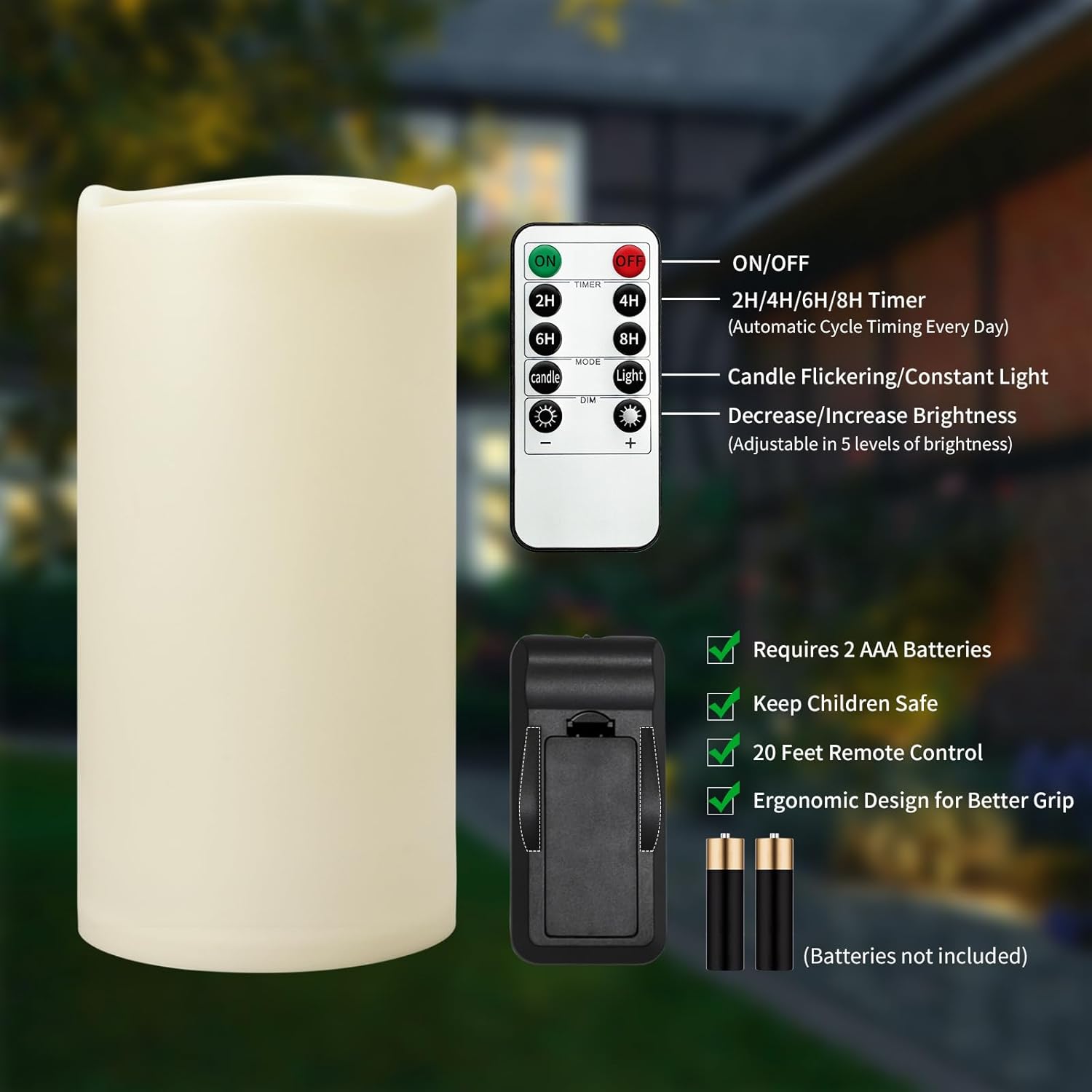 Outdoor Flameless Candles Waterproof: 6" x 12" Extra Large LED Battery Operated Flickering Pillar Candles with Timer Remote Control Fake Plastic Tall Electric Candles for Porch Lanterns, Set of 2