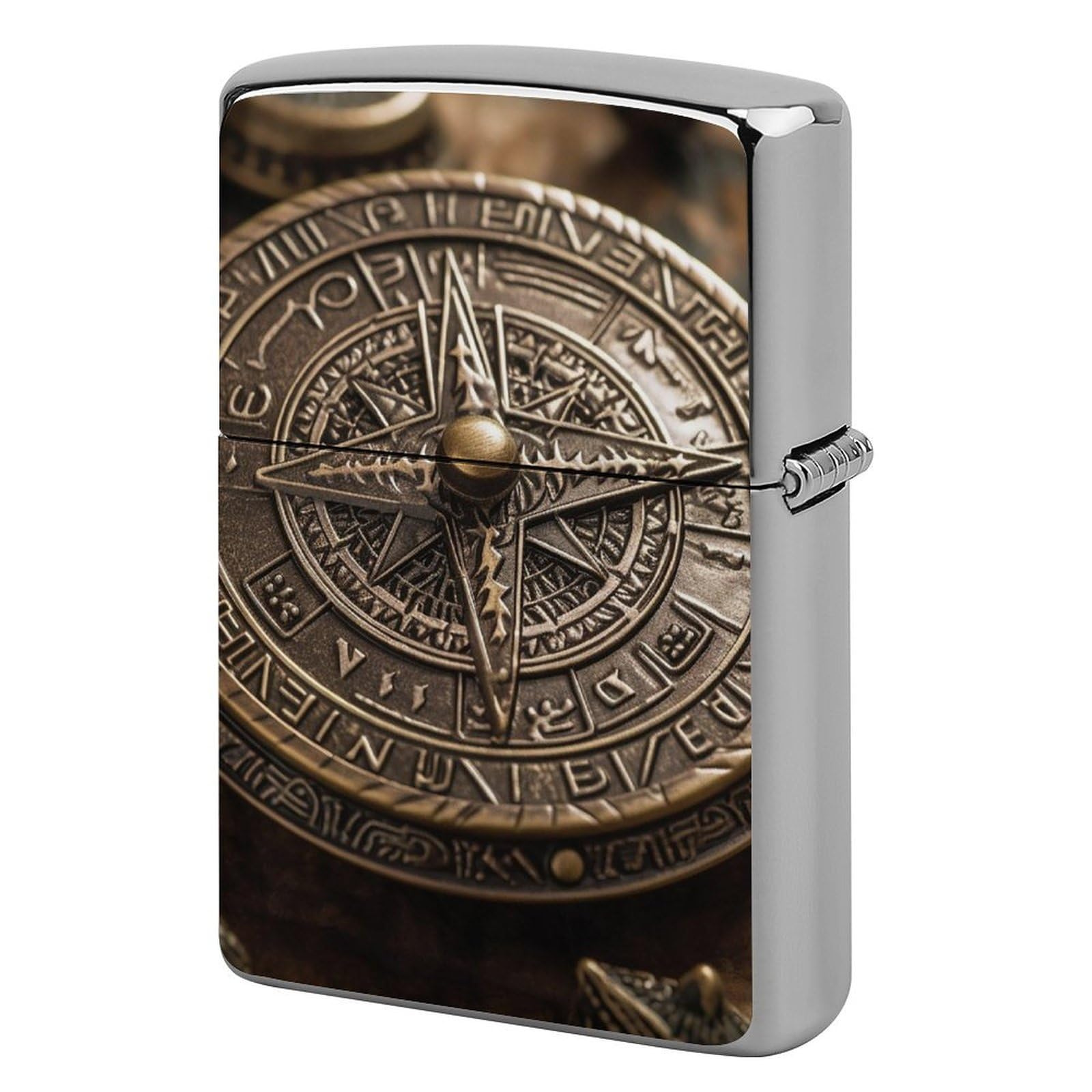 Magical Design Norse Runes Compass Lighter Case Vintage Metal Lighter Cover Reusable Lighter Protective Sleeve Unique Design Personalized Lighter Sleeve Holder Against Dust and Scratches
