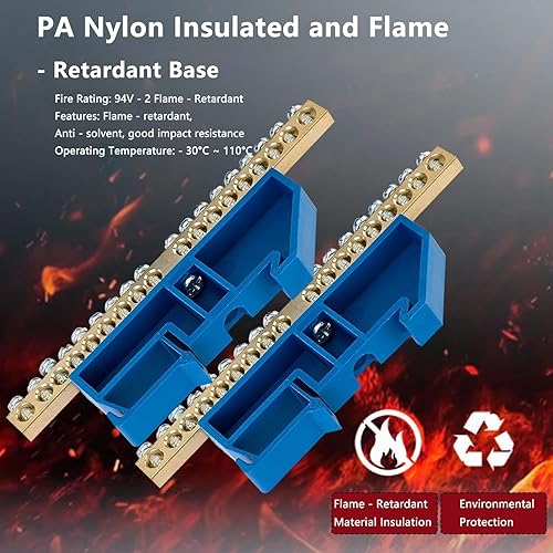 Miniatura 3 de YISTER 10 barras de conexión a tierra  Bloque de terminales de latón de 12 posiciones para circuito de tierra, diámetro de orificio de 0.24 pulgadas