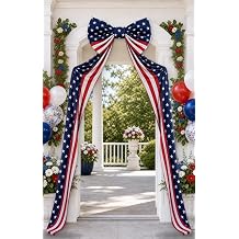 4th of July Patriotic Door Bow with Zip Ties, Red White Blue Stars and Stripes Front Door Porch Decor, 20 x 32 in