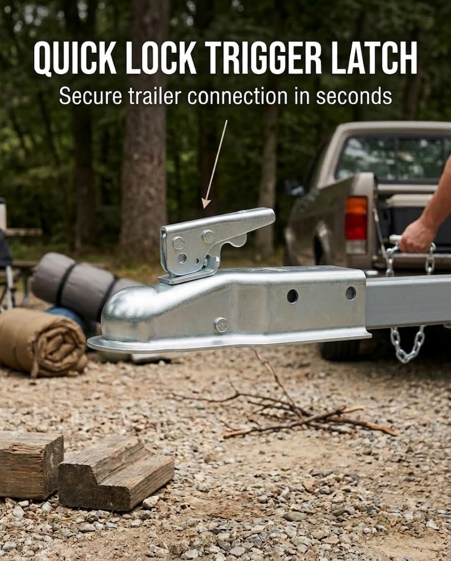 5,000 lbs Class III Trailer Coupler for 3" Channel Tongue, 2" Ball Heavy Duty Straight Tow Coupler with Latch Lock, Zinc Plated Steel for RV, Boat Trailer, Utility Camper & Cargo Towing
