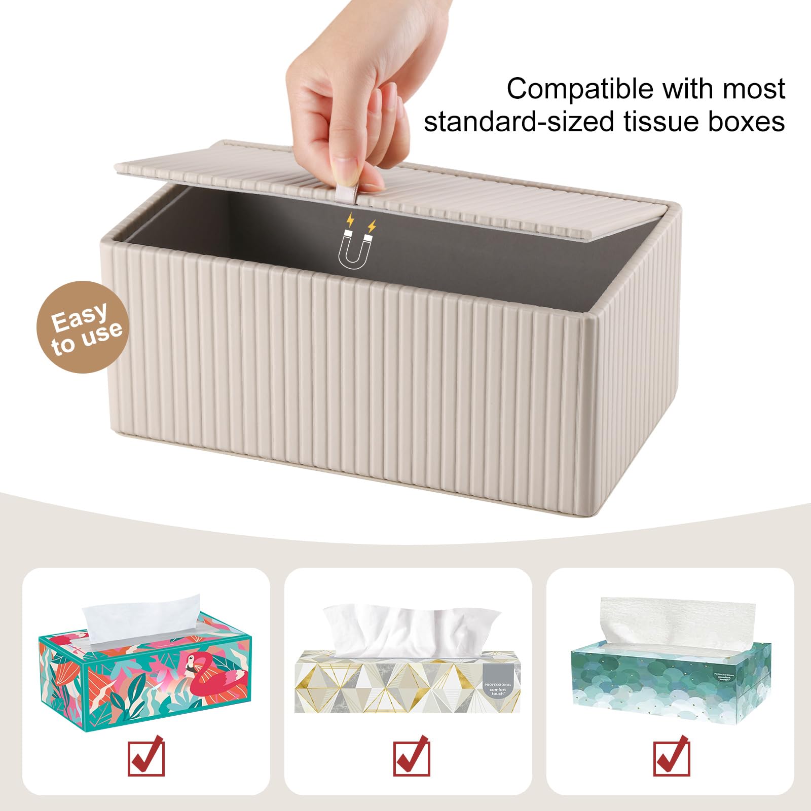KINGFOM Porta Fazzoletti in Pelle PU, Rettangolare Fazzoletti Box per Ufficio, Casa, Bagno (Beige)