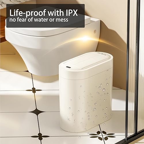 Miniatura 3 de MRBIN Basurero de baño con sensor de movimiento con tapa de mariposa, cubo de basura delgado automático sin contacto de 7 litros1.8 galones, cesta