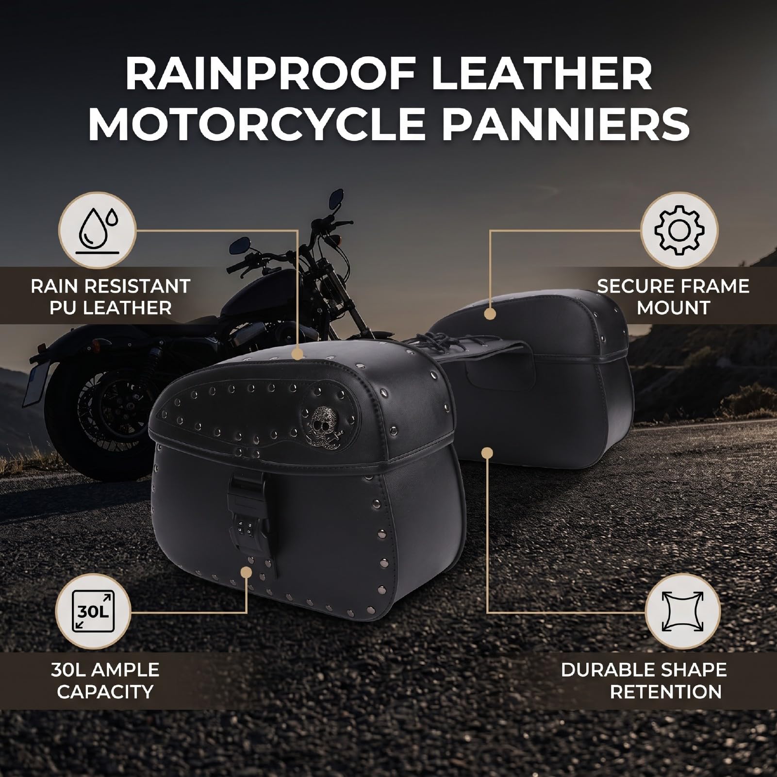 aqxreight Uniwersalne Torby Boczne Motocyklowe Sakwy ze Skóry PU 30L