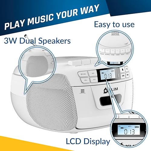 Miniatura 6 de KLIM Reproductor de CD y reproductor de cinta de cassette, Bluetooth Boombox, radio AMFM, sonido estéreo, control remoto, combo de CD y cassette,