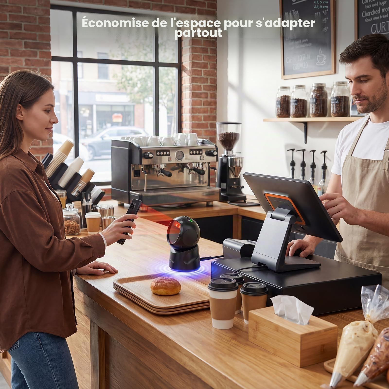 Eyoyo Lecteur Codes Barres 1D 2D, USB Câblé Plateforme Barcode Scanner | Écran de numérisation, Plug and Play, Balayage Automatique, pour Supermarchés, entrepôts et librairies