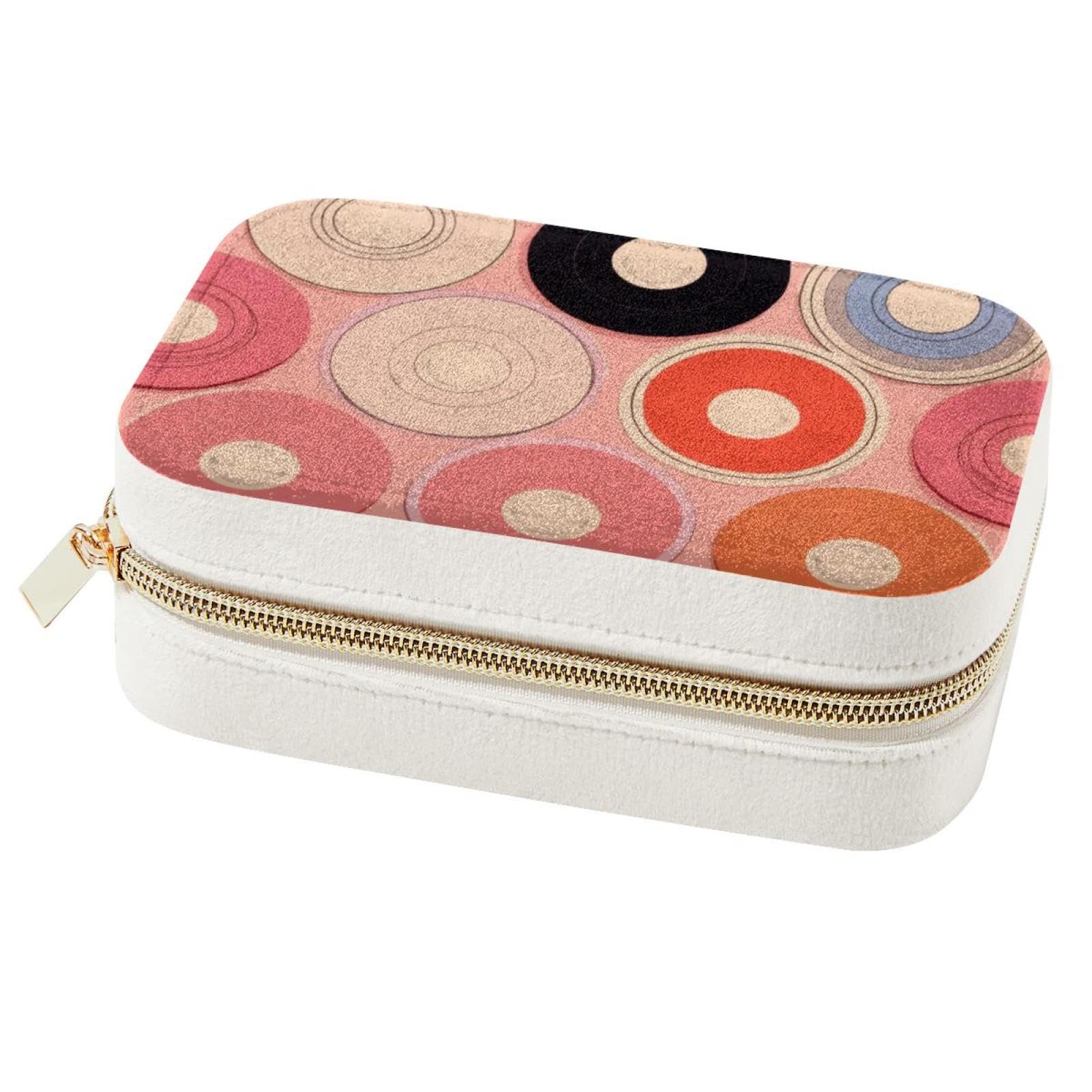 Boîte à bijoux spacieuse et élégante, coffret de rangement en velours doux motif disques