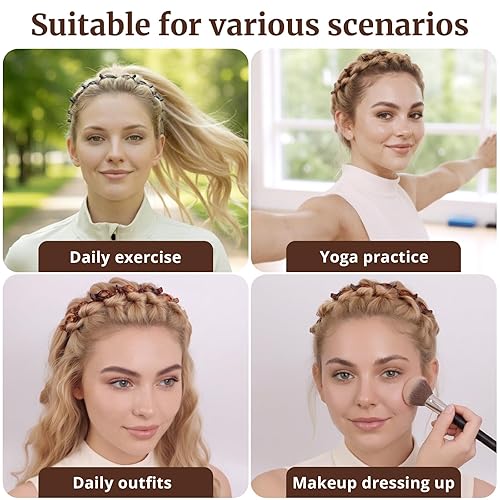 Miniatura 4 de Paquete de 2 diademas con clip para flequillo giratorio, accesorios para el cabello de los años 90 para mujeres con 8 mini clips, diademas trenzadas