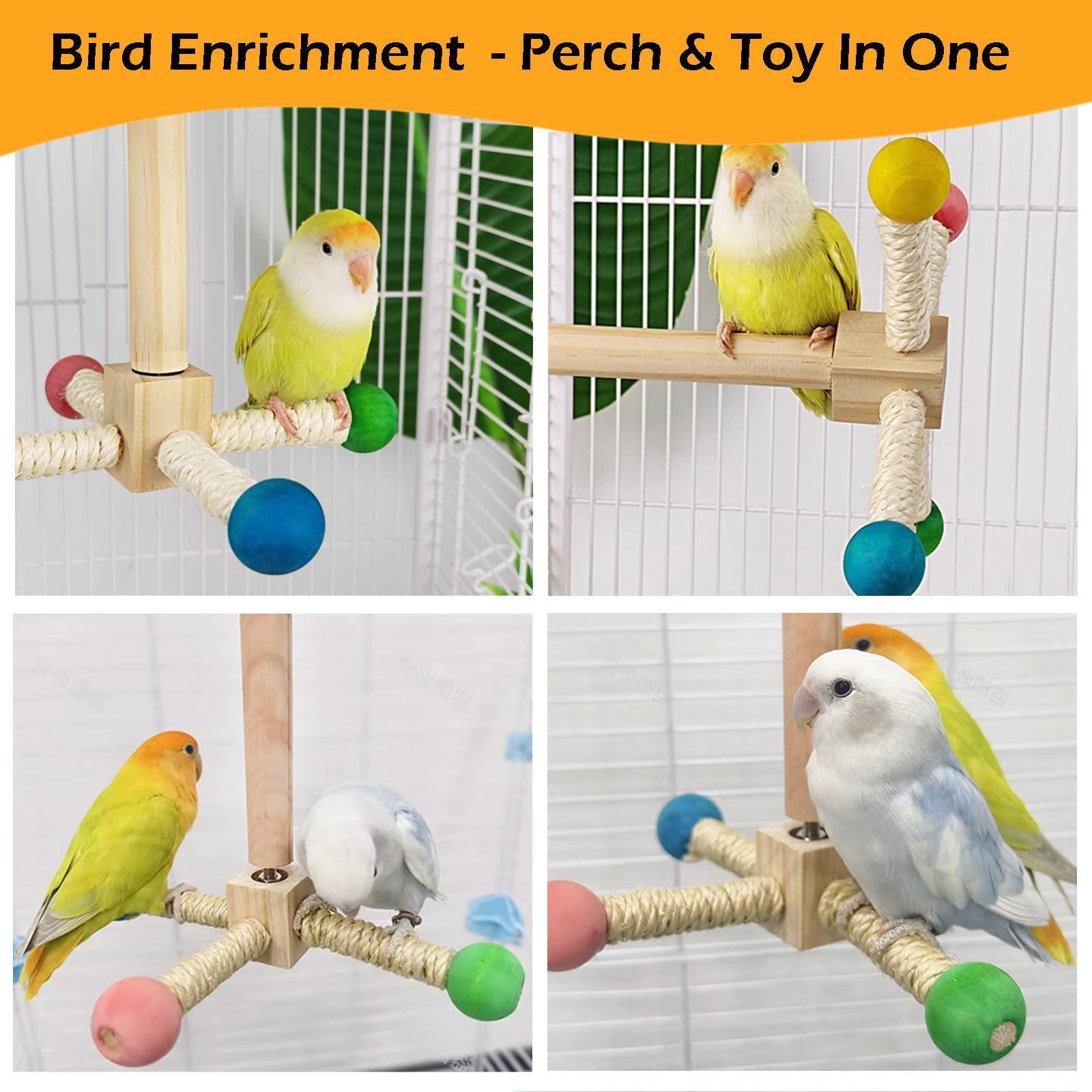 Bird Stand Perch Toy, Interactive Spinning Parakeet Toys, Wooden Exercise Wheel Parrot Toy, Enrichment Cockatiel Toy for Birds Cage, Bird Cage Accessories Perch Toys for Budgies (S) - image 6