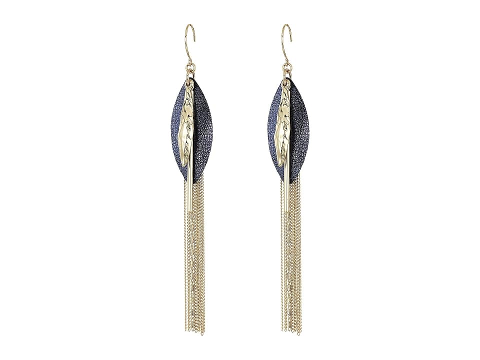 

French Connection Leather Fringe Drop Earrings (Navy) Earring