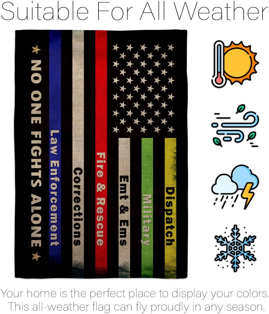 No One Fights Alone Burlap Garden Flag - Set with Stand Armed Forces Service All Branches Support Honor United State American Military Veteran Yard Gift Double-Sided, Garden Flag Set 13"x 18.5"