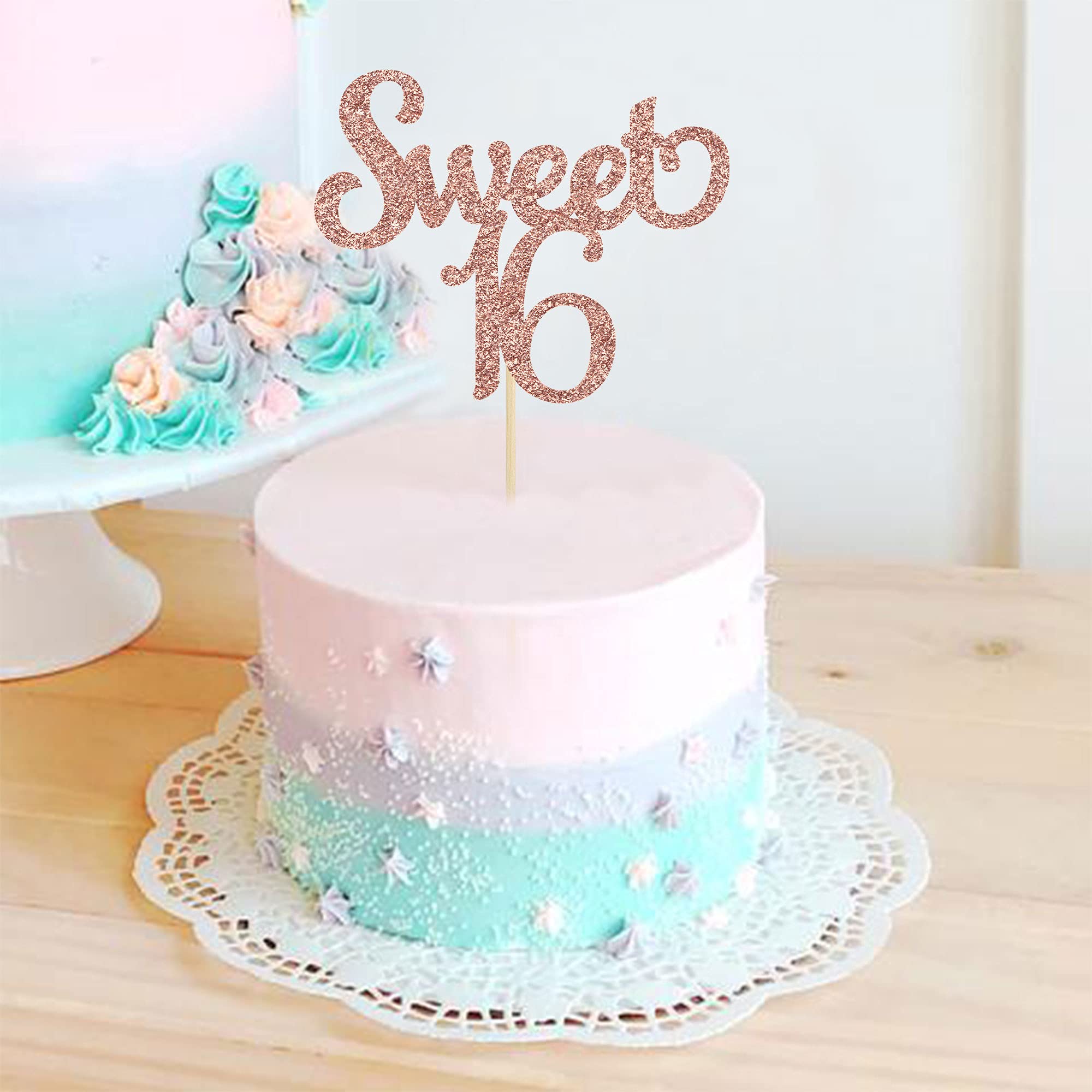 Lotsdonxia Decorazioni Per Torta Compleanno – 2 Pezzi Striscione Glitterato Oro Con Stelle – Tema Rosa Per Feste E Candy Bar - 3