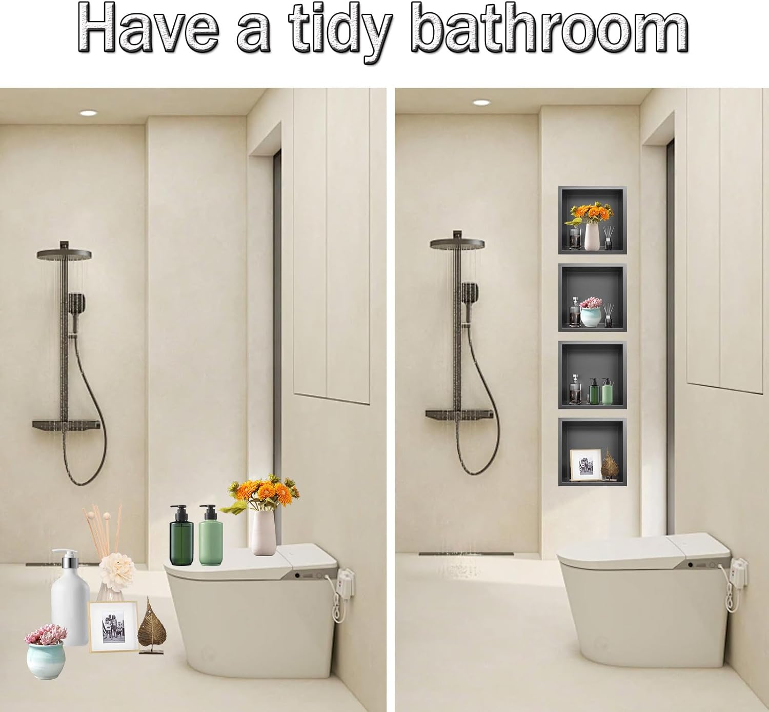 Wet Room Niche Stainless Steel Shower Storage Bathroom Storage Shower Installation Kit Grooves for Bathroom Shampoo Soap Toiletries Waterproof Storage, Easy to Install,Gr,Grey