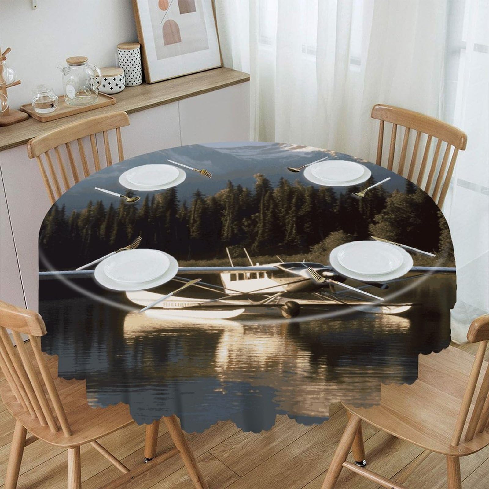 VstaDank - 60 inch round tablecloth easy clean round thick decorative polyester tablecloth for dining kitchen party farmhouse outdoor