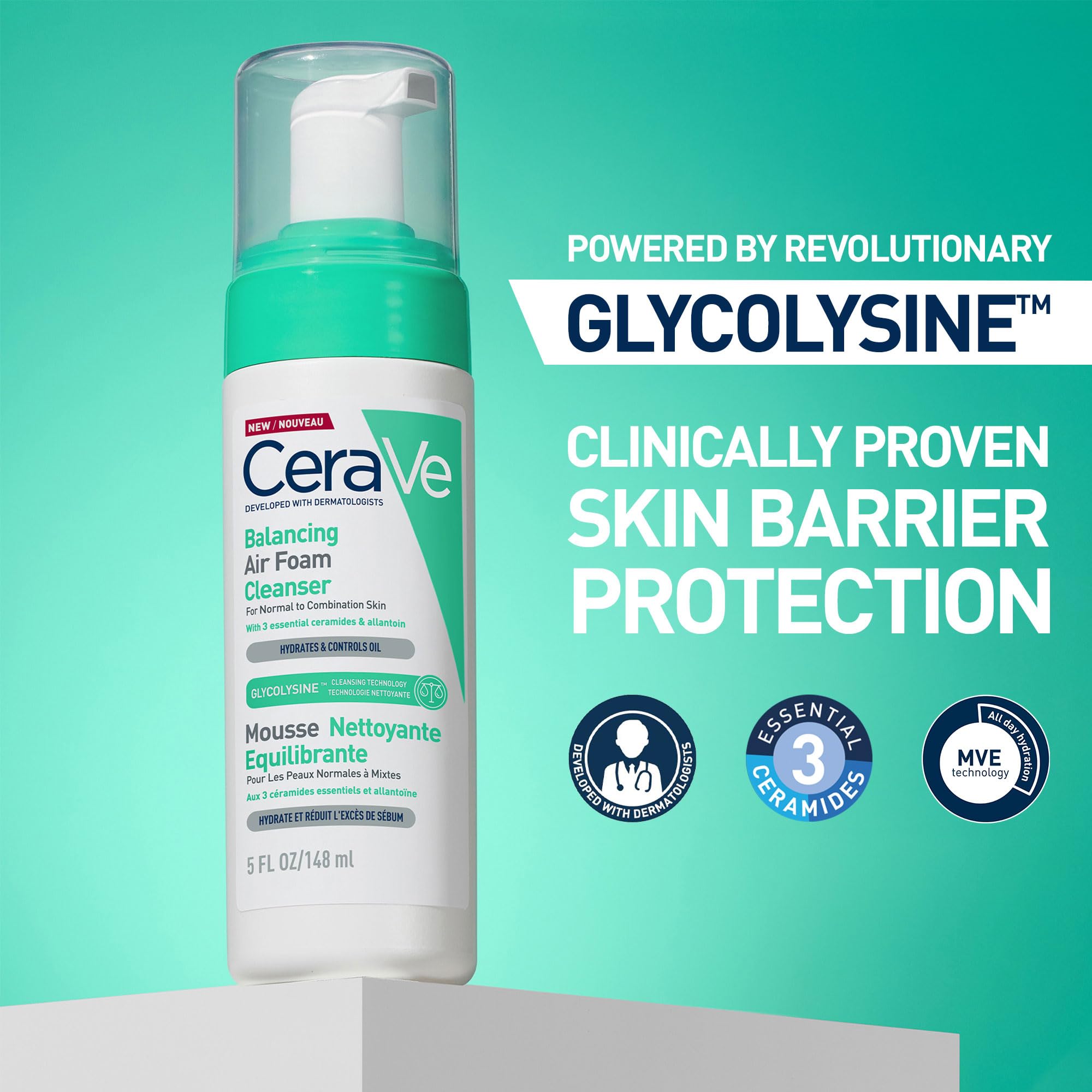 CeraVe Balancing Air Foam Cleanser, Glycolysine Cleansing Technology, With 3 Essential Ceramides, Allantoin - Image 4