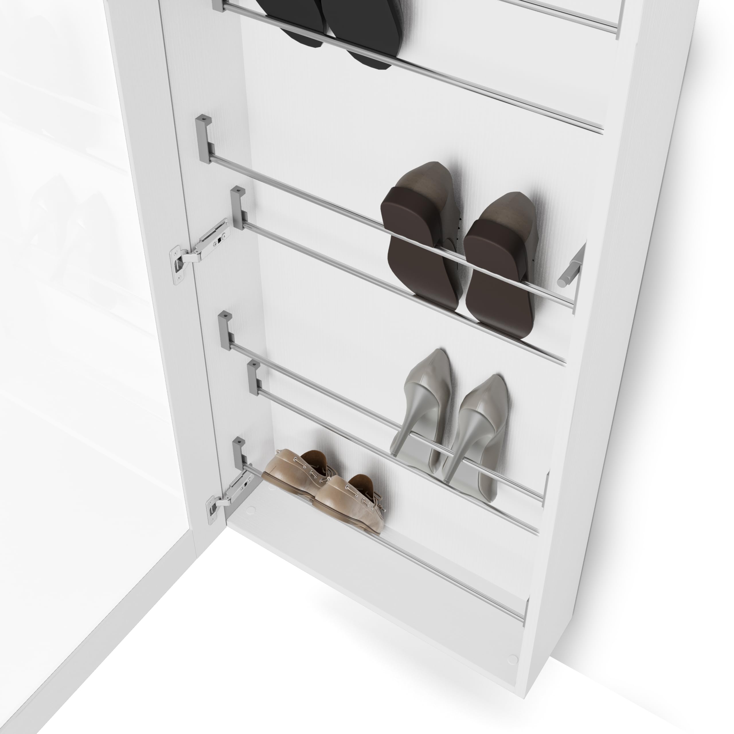 MOBILI FIVER, Zapatero con Espejo suspendido Rachele 170x60 cm, Fresno Blanco, Made In Italy