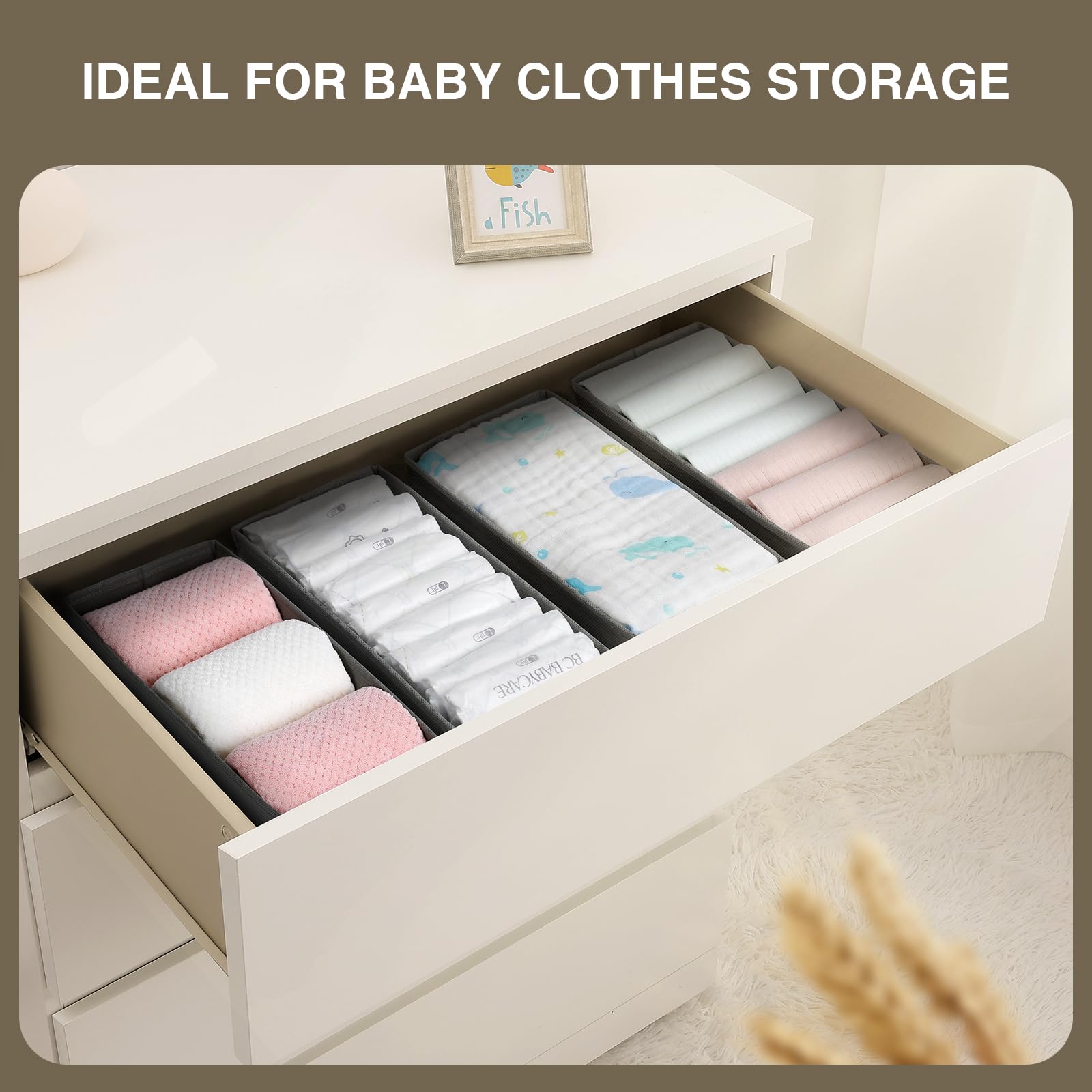 Homsorout Organizador de cajones para armario, organizador de ropa interior plegable, juego de 8 unidades, caja de almacenamiento, cajones de tela, sistema de organización para pantalones, ropa,
