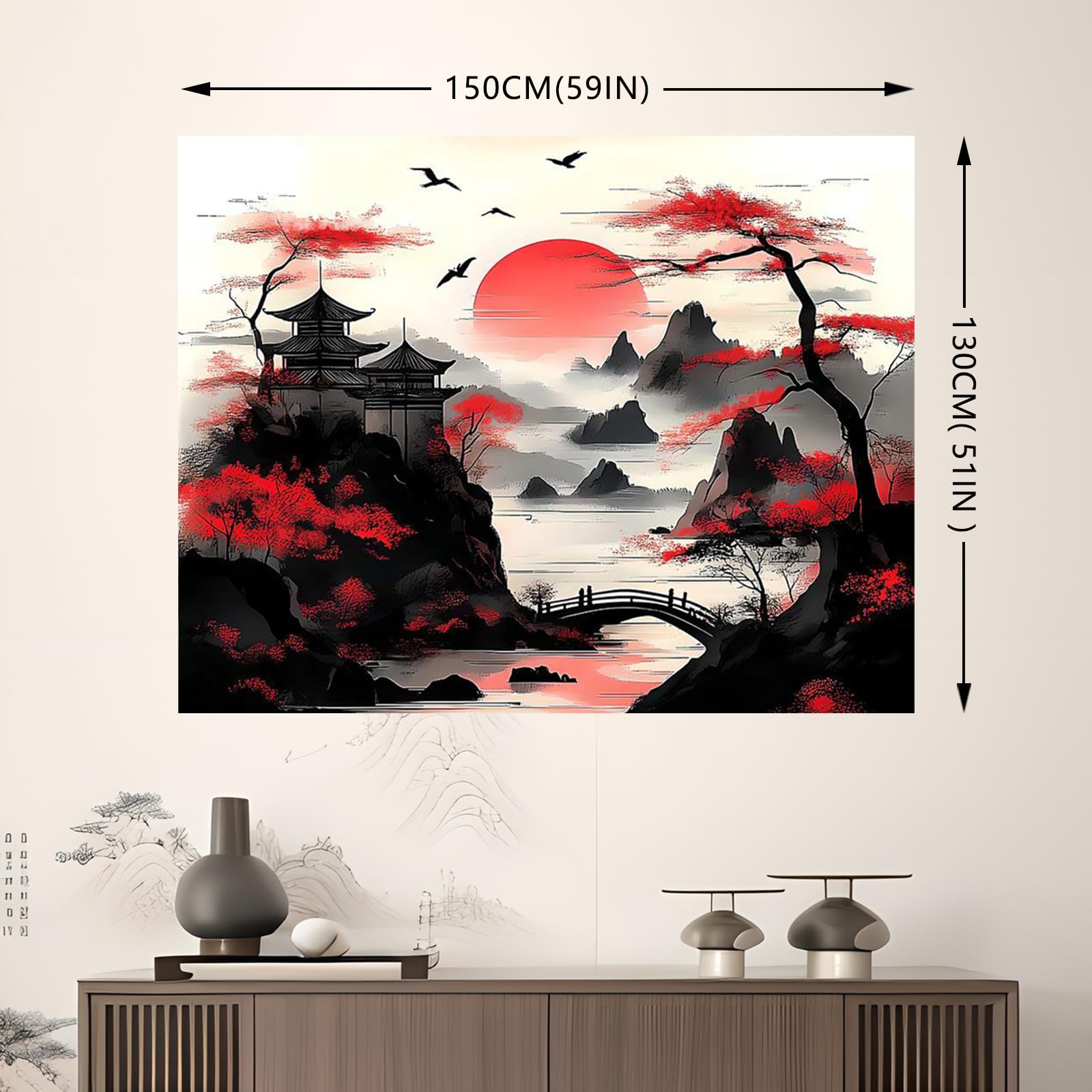 APROPHIC Arazzo da parete per camera da letto, foresta, bianco e nero, acquerello, paesaggio, alberi, tramonto, buio, grande soggiorno, estetico, Art Deco, 150 x 130 cm