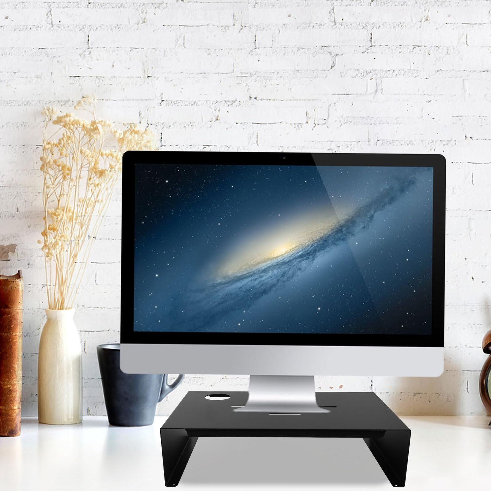 Toddmomy Supporto Monitor da Scrivania in Acciaio Nero Base Antiscivolo e Design Elegante per Aumentare Altezza e Organizzare Scrivania in Ufficio o Casa