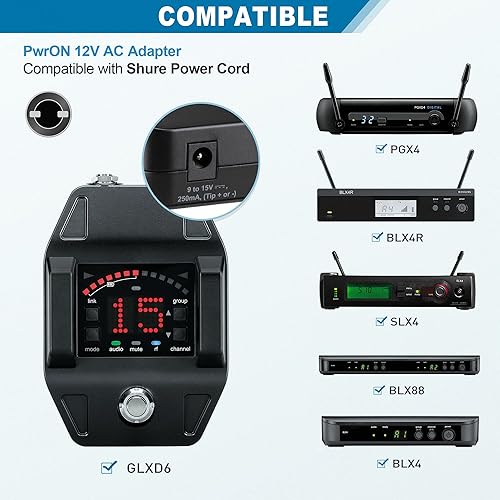 Miniatura 3 de PwrON Adaptador de CA compatible de 12 V para Shure SLX4 PGX4 BLX4 BLX88 BLX4R GLXD6 UABiasT PG4 PGX4 PGXD4 SLX4L P2T FP33 Receptores inalámbricos