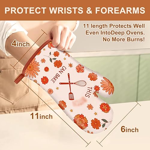 Miniatura 3 de Swooflia Guantes de horno 2 piezas para cocina, resistentes al calor, guantes calientes para cocinar, asar a la parrilla, hornear, utensilios de