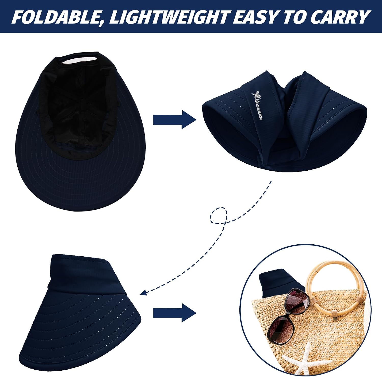 LJCZKA Casual Summer Women Wide Sun Hat,2 in 1 Zip-Off Sun Protection Hat,Ponytail Hat for Daily Outdoor Sport