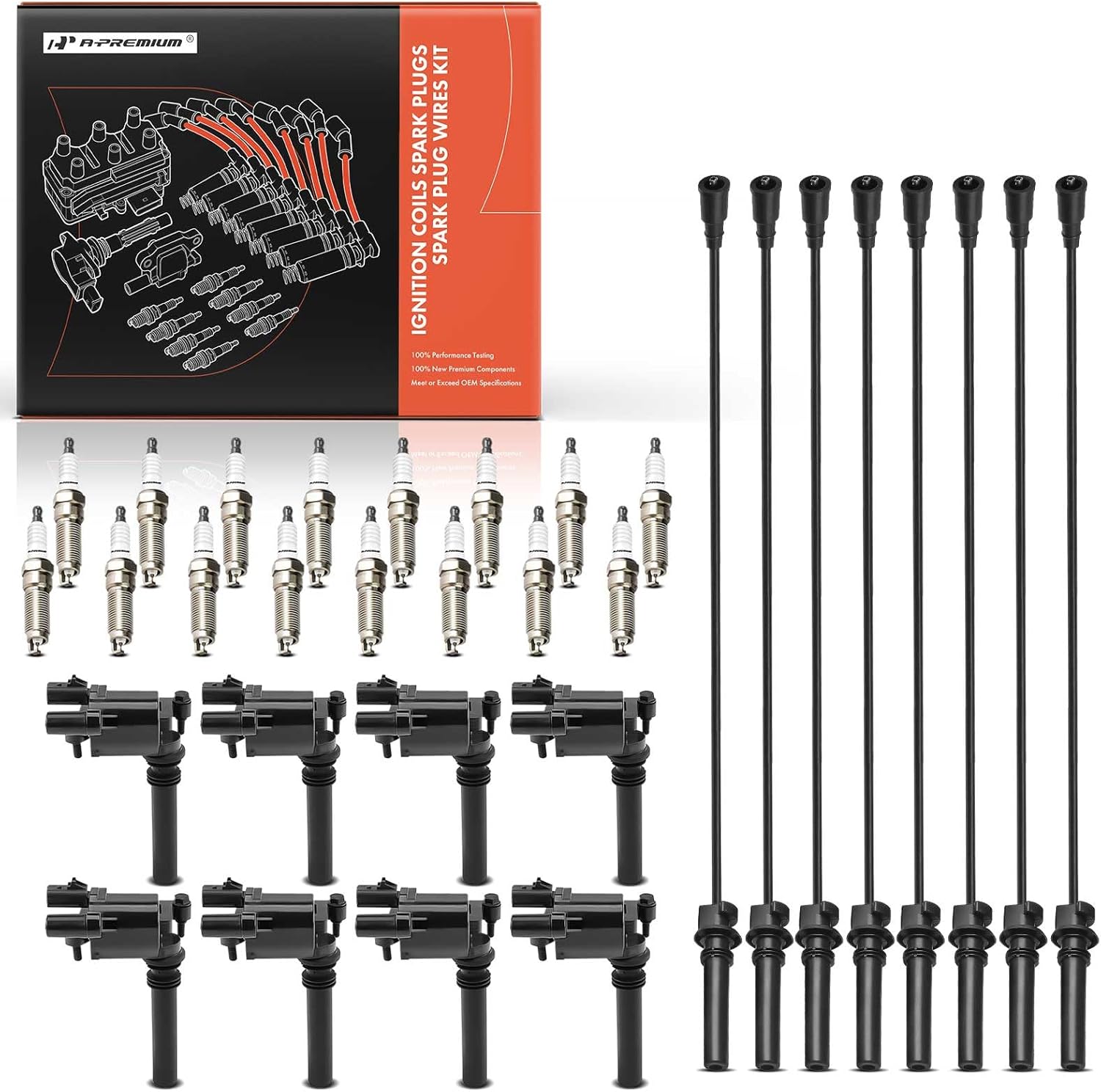 A-Premium 8 Ignition Coils with 8 Wire and 16 Iridium Spark Plugs Compatible with Dodge Ram 1500 2500 3500, Durango, 2003 2004 2005-5.7L V8