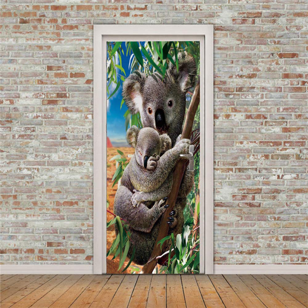 Papier Peint Porte Trompe l'Oeil 3D Koala en PVC | Transformez Votre Intérieur