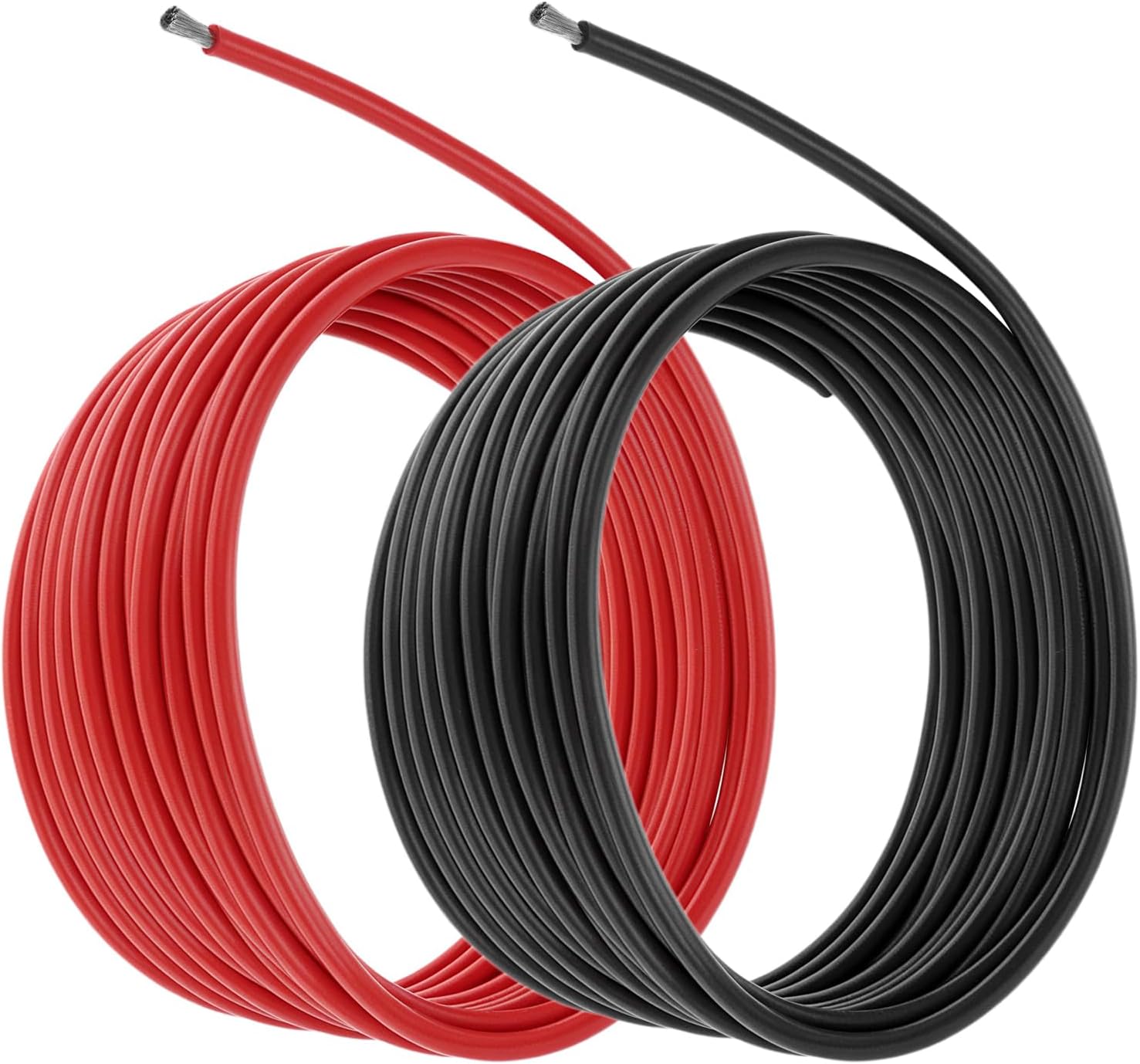 QWORK® 10 AWG 5.3mm² Silicone Wire, 5m Black 5m Red, 1050 Strands Tinned Copper Electrical Cable Flexible Battery Cable