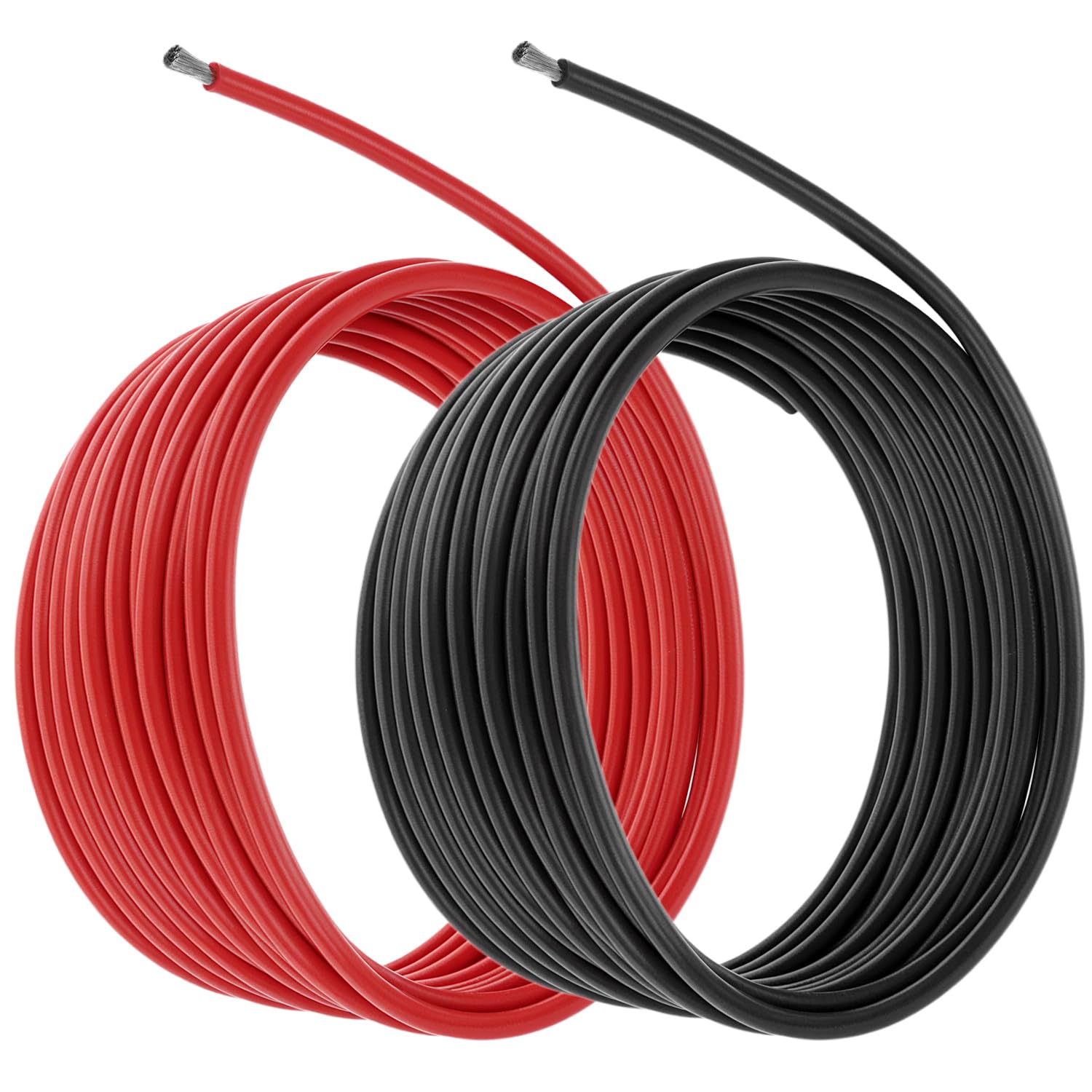 QWORK® 10 AWG 5.3mm² Silicone Wire, 2.5m Black 2.5m Red, 1050 Strands Tinned Copper Electrical Cable Flexible Battery Cable