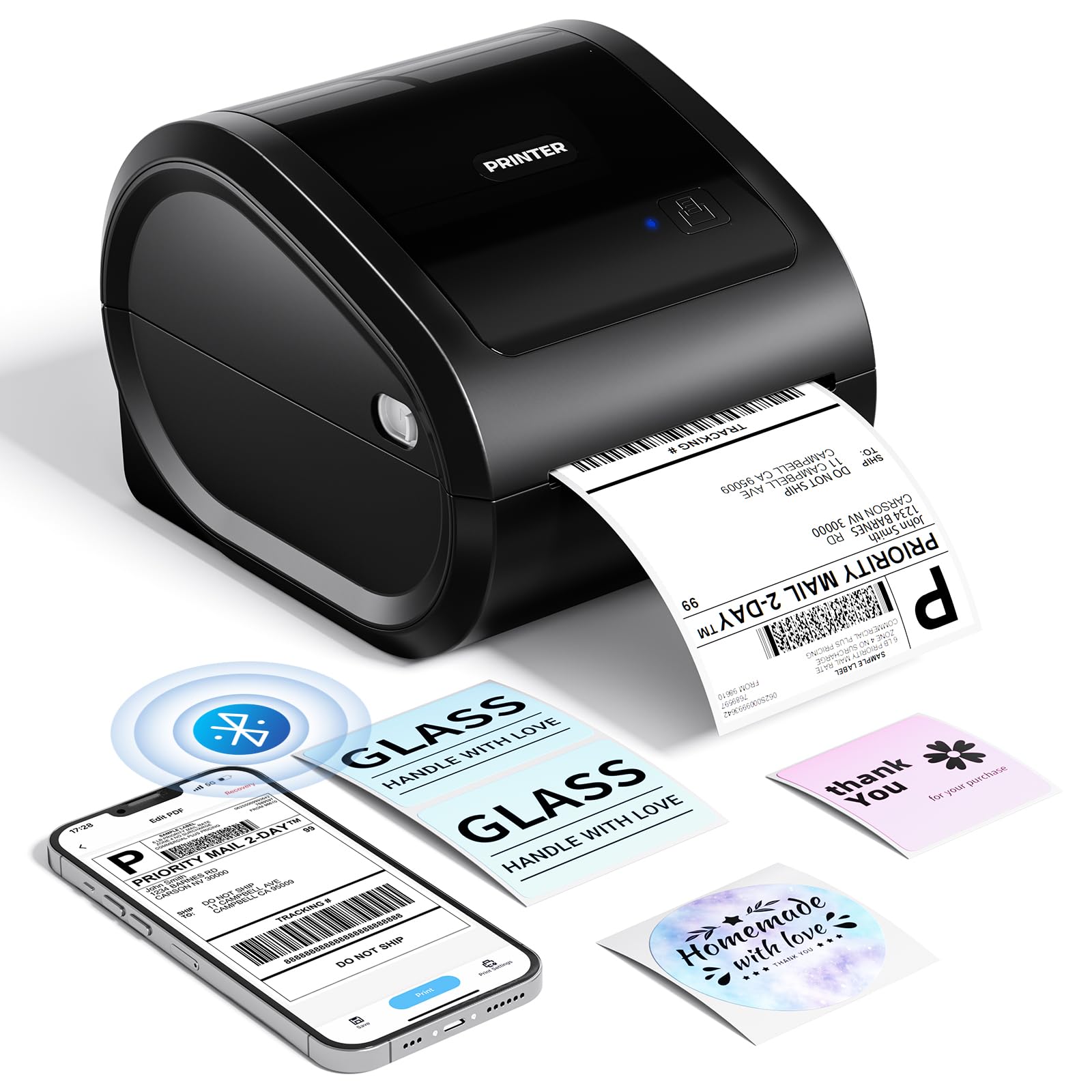 Phomemo Versandetiketten Drucker 4x6,Bluetooth Etikettendrucker DHL, D520BT | Label Printer für Barcode, Thermodrucker Kompatibel mit Vinted, Amazon, Etsy, Shopify, UPS, FedEx etc