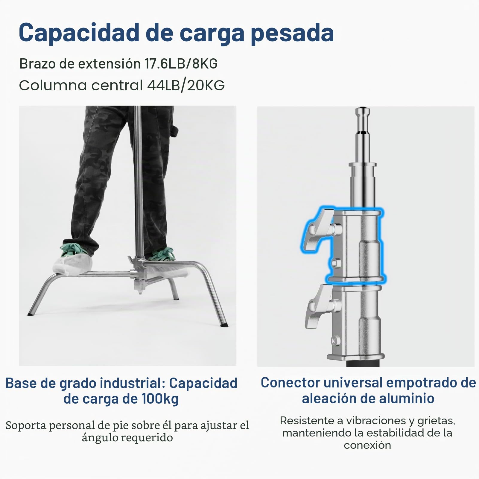 EMART C Stand Extensible con Brazo Jirafa de 128cm, 300cm Soporte de Iluminación de Acero Inoxidable Ajustable para Reflector, Softbox, Monolight, Paraguas