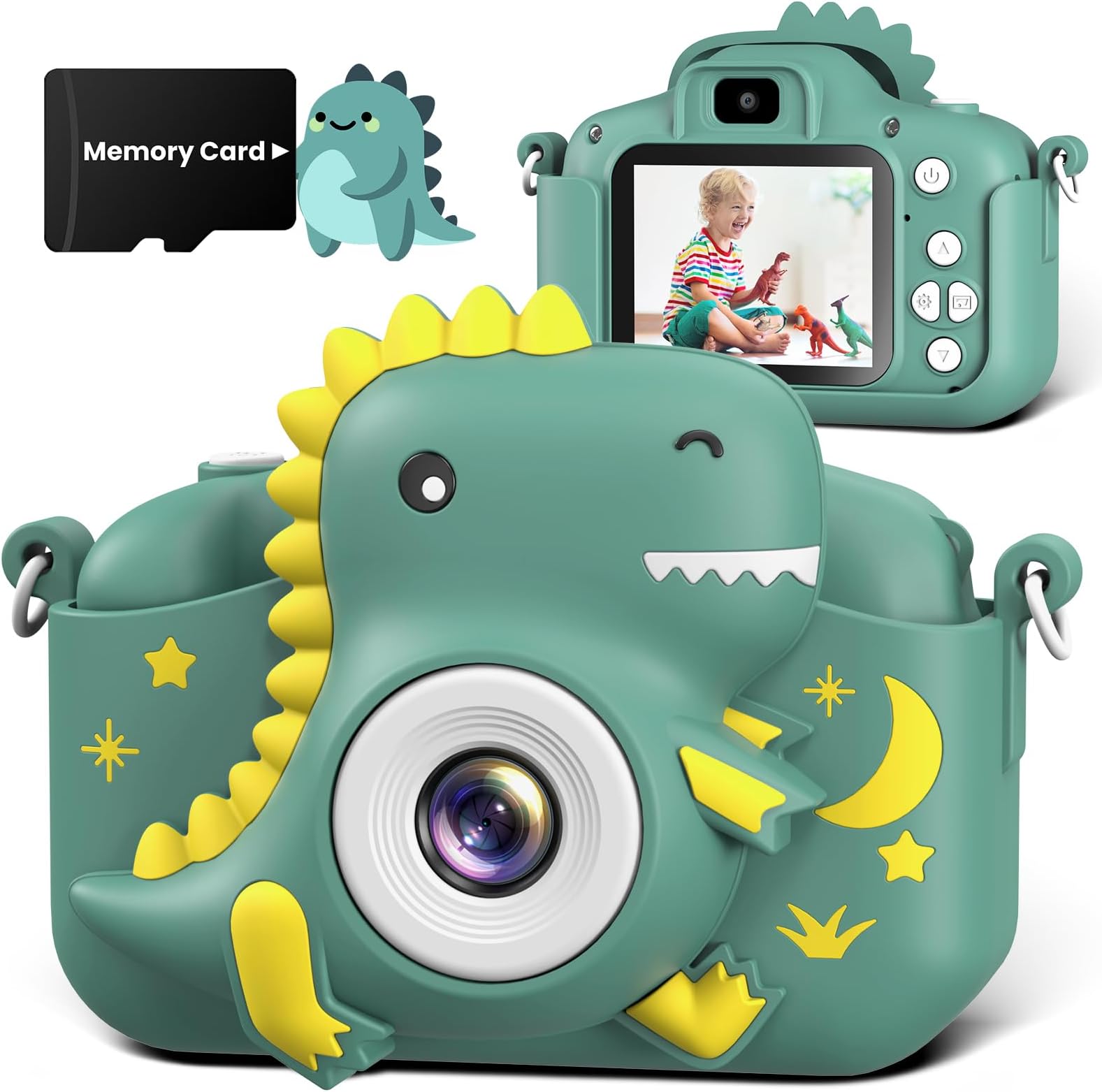 GREENKINDER Kids Camera 2.0" Screen Dual Lens Cameras, 20MP & 1080P Video Camcorder, Kids Digital Camera with Memory Card, Shockproof Childrens Camera for Boys & Girls Toys Age 3-12