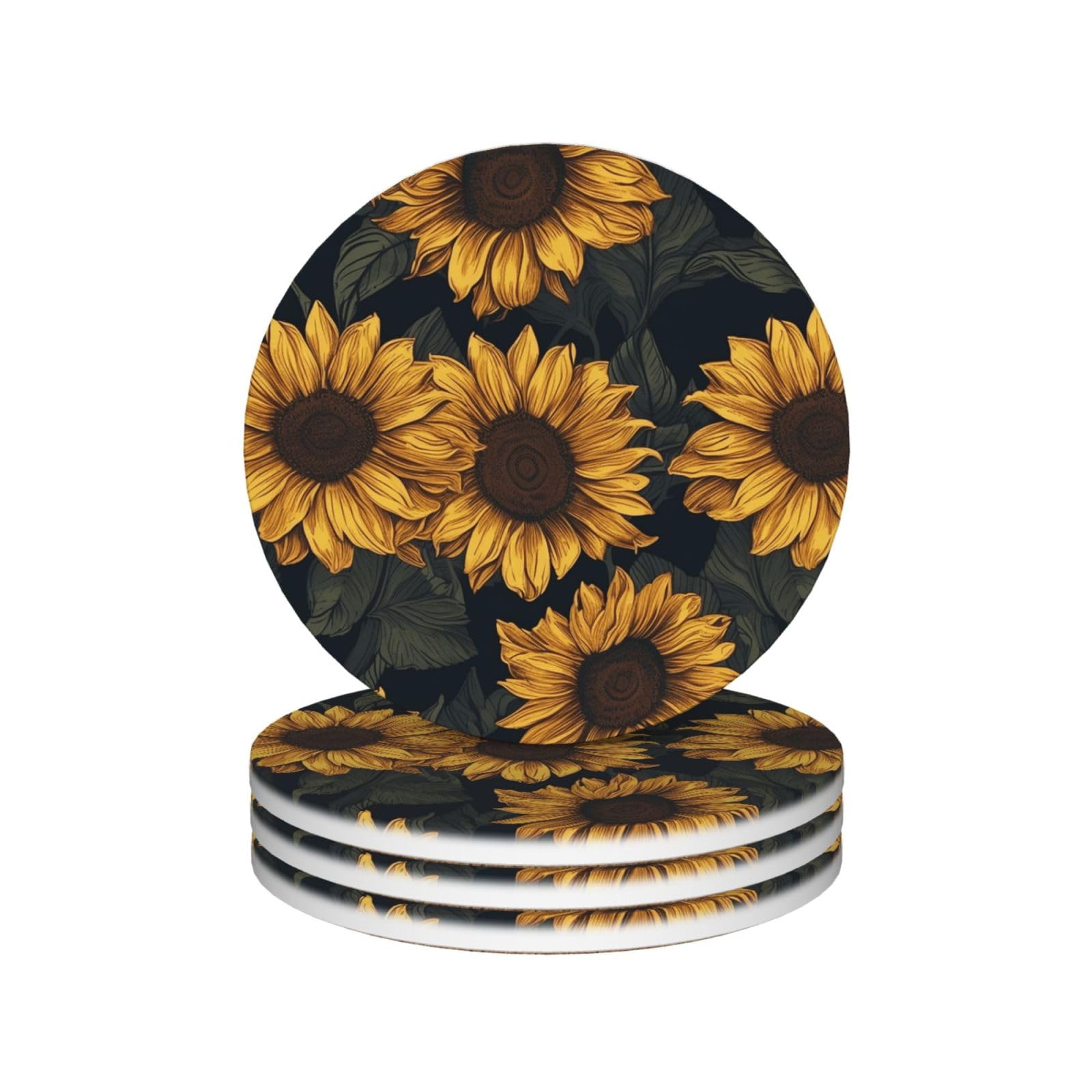 Drink Coasters Set of 4 Coffee Ceramic Coaster Sunflower View Coasters for Drinks Coffee Cup Mat Heat Resistant Tabletop Protection Coaster Desk Accessorie Home Decorative