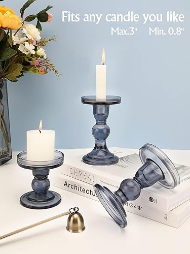 Miniatura 5 de Lewondr Portavelas de cristal, 3 piezas de candelabros transparentes con diseño elegante para velas cónicas de pilar y velas de té, mesa de hogar,