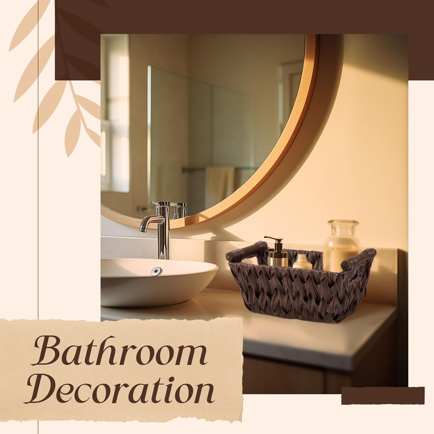 Marsui 6 Pcs Small Wicker Baskets for Gifts Empty 9 x 6 x 4 Inches Hand Woven Seagrass Rattan Towel Baskets Bin Organizer Shelf Pantry for Bathroom Storage Towel Kitchen Toilet Room (Coffee) image 5