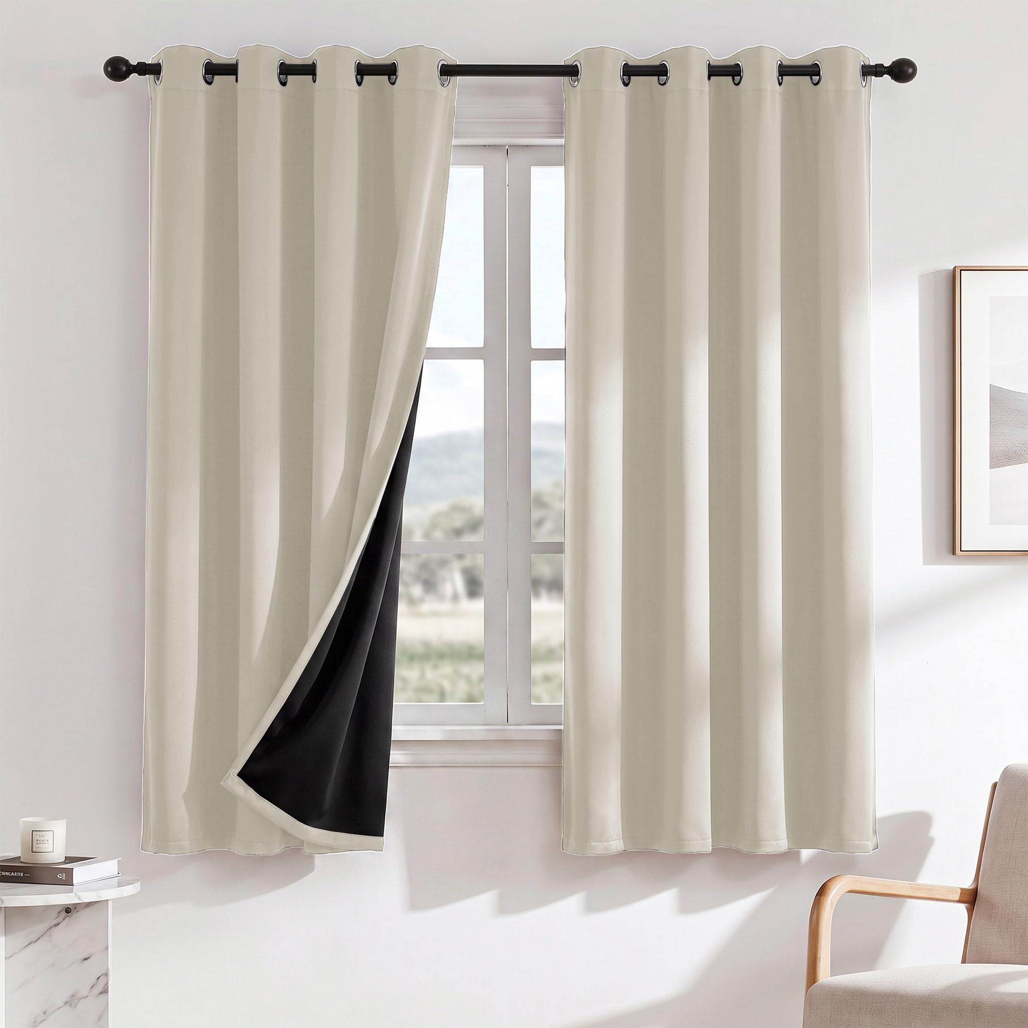 Deconovo 100% Blackout Curtains for Bedroom, Thermal Insulated Eyelet Beige Curtains for Living Room with Black Backing, 2 Panels, W 46" x L 72", Light Beige โ image 1