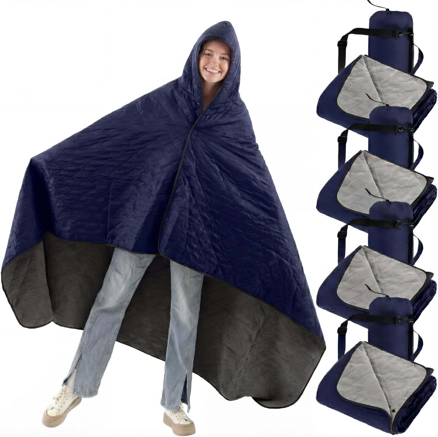 4 Pack Outdoor Camping Blanket Bulk - Fleece Waterproof & Foldable Stadium Blanket with Portable Bag for Cold Weather Sports Pet Beach Picnic Stadium Travel Car - 79 * 55inch