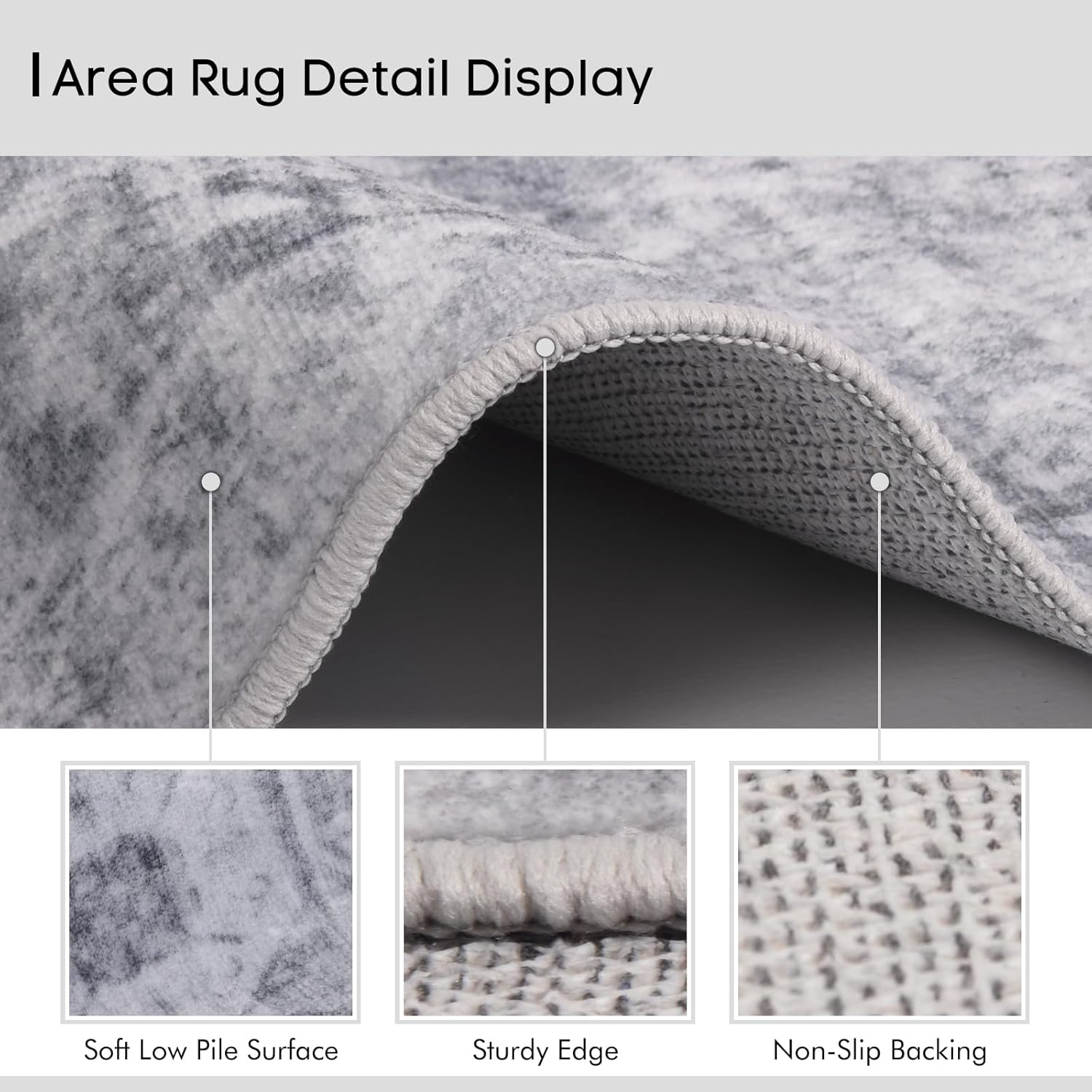 8x10 Area Rugs for Living Room, Machine Washable Rugs, Vintage Non Slip Rug, Faded Style Carpet Stain Resistant, Low Pile Boho Retro Large Rugs for Bedroom Dining Room Indoor Home Office-Gray 8'x10' - Image 6